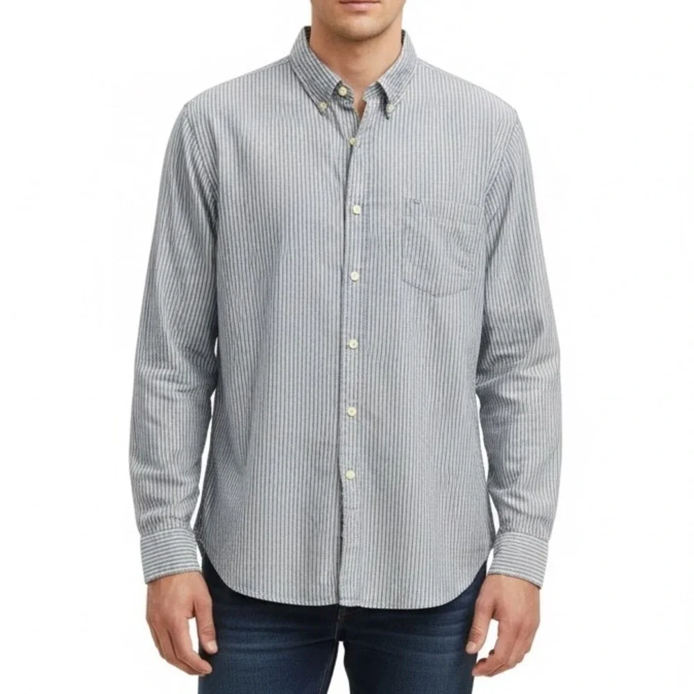 J. Crew Shirtings NWT Washed‎ Casual Blue Green Striped Button Down Shirt XL